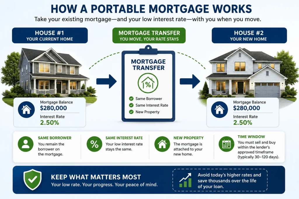 How a portable mortgage works by transferring an existing mortgage and interest rate from one home to another