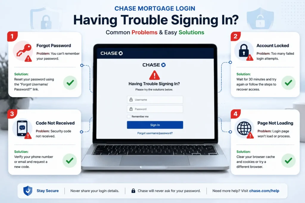 Chase Mortgage Login error solutions for resetting passwords, unlocking accounts, and fixing secure access issues