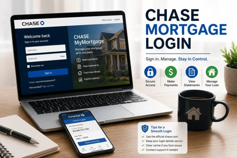 Chase Mortgage Login dashboard for secure account access, quick payments, loan details, and online statements